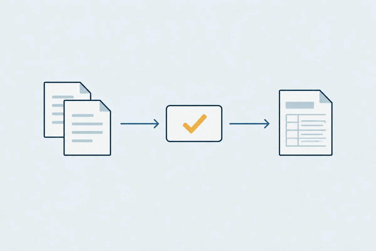 Illustration of documents becoming organized, checked records