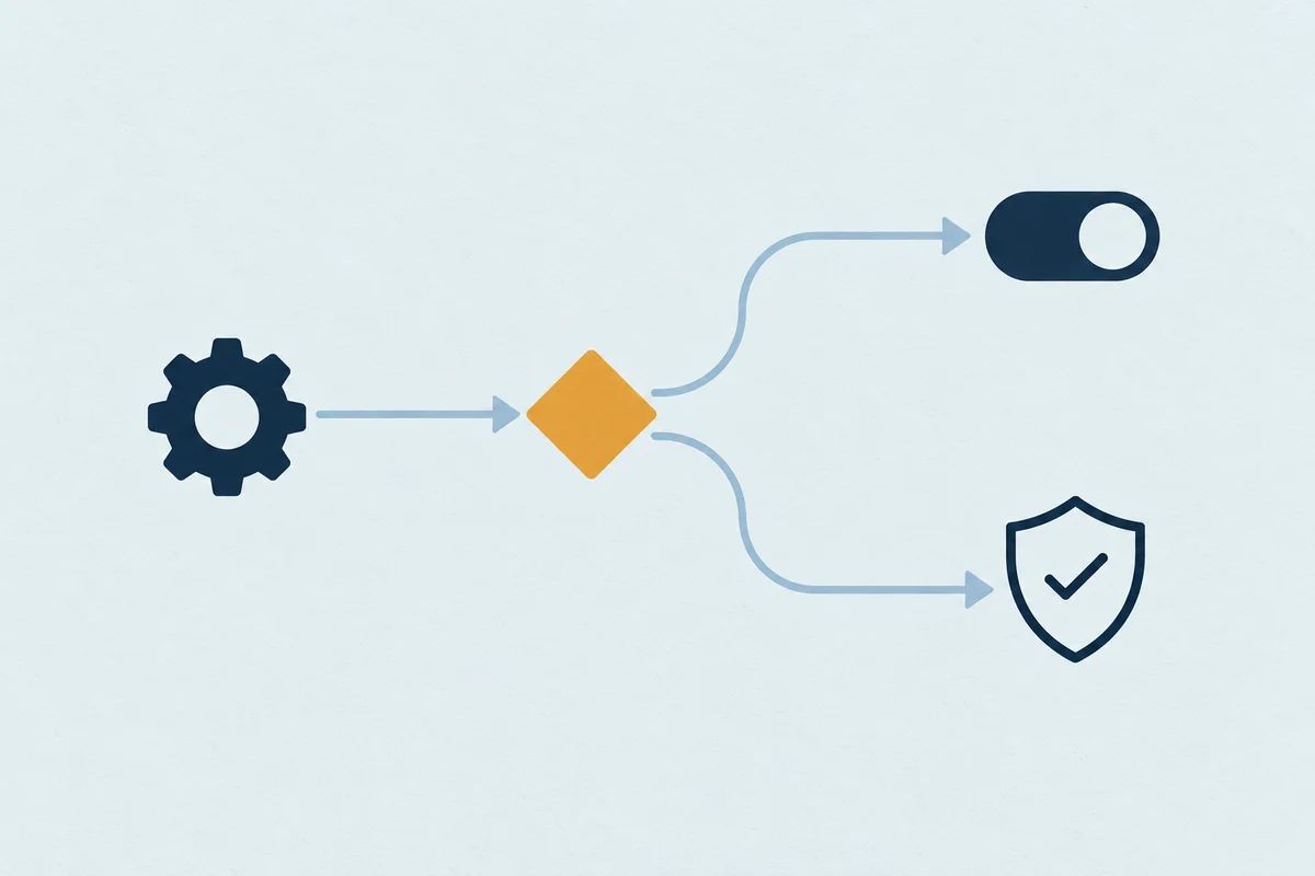 Automation routed through a decision point to controlled, verified outcomes